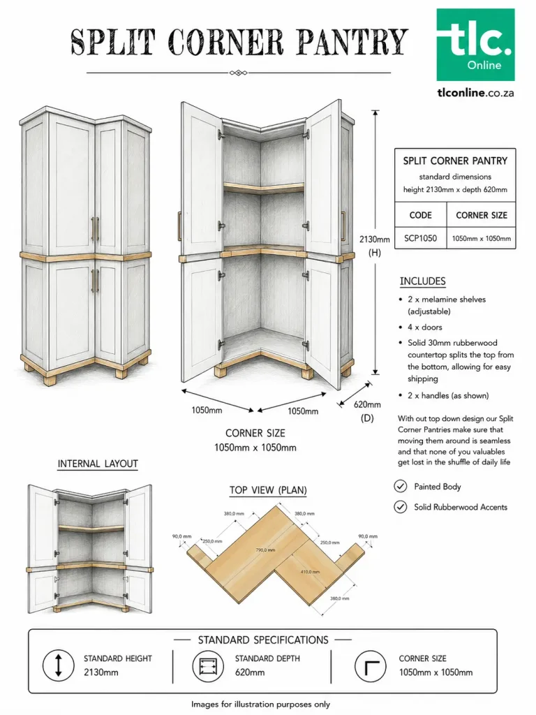 Split Corner Pantry Sketch A Sketch Of A Split Corner Pantry With It's Dimensions and Unit Code