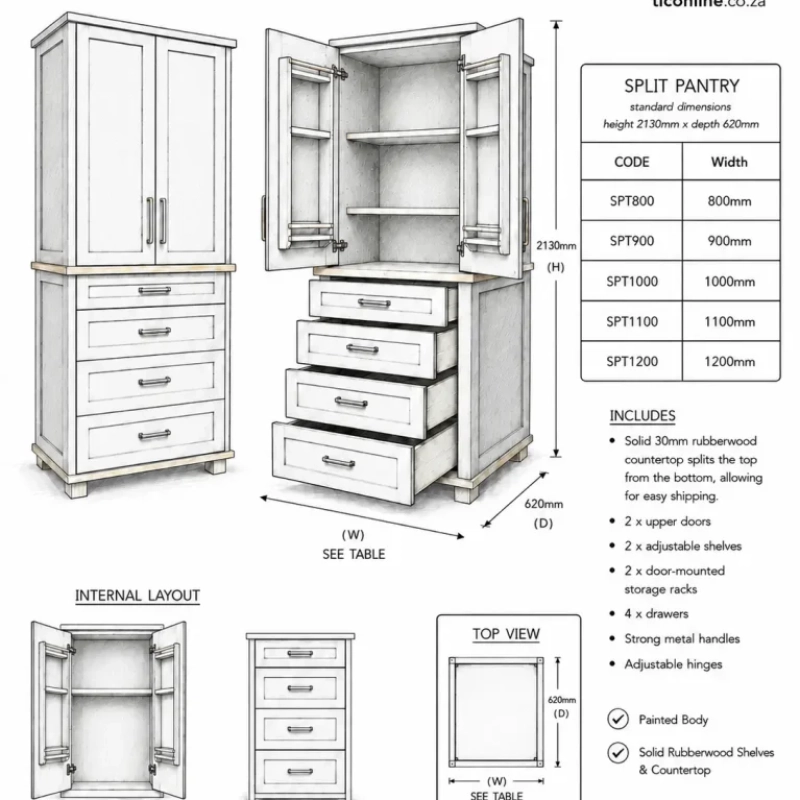 Split Pantry Sketch A Sketch Of A Split Pantry With It's Dimensions and Unit Code