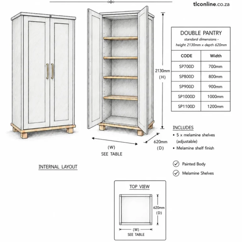 Standard Double Pantry Sketch A Sketch Of A Standard Double Pantry With It's Dimensions and Unit Code