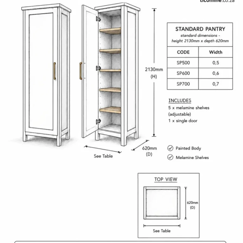 Standard Single Pantry Sketch A Sketch Of A Standard Single Door Pantry With It's Dimensions and Unit Code
