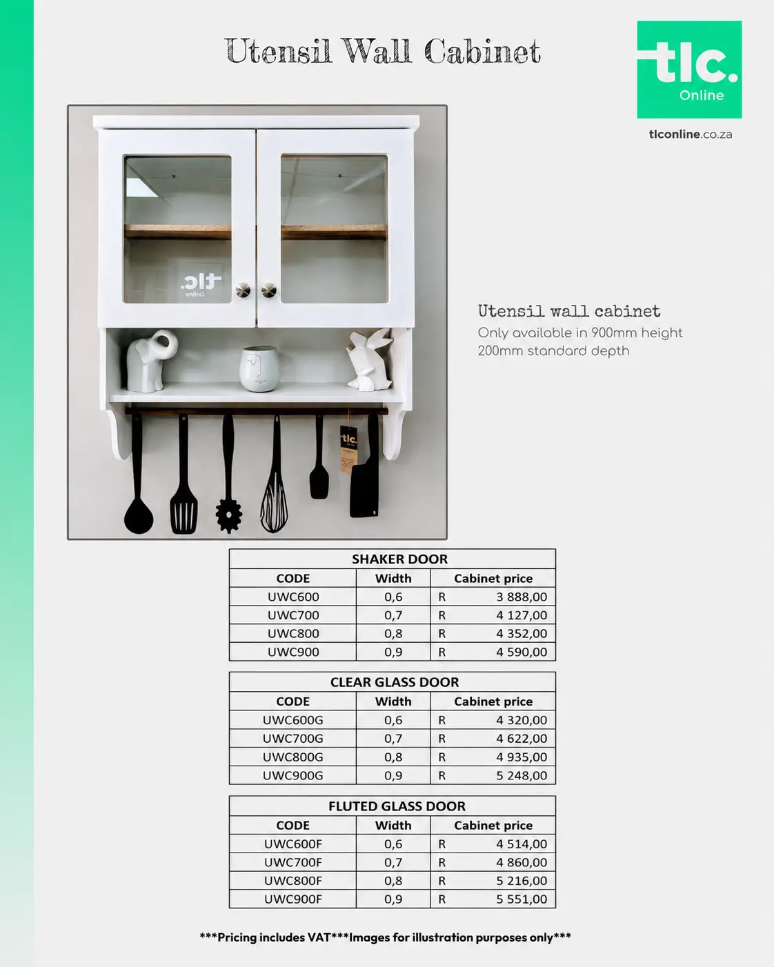 TLC_KITCHEN_PRICELIST_Kitchen_Utensil_Wall_Cabinet A page displaying the Utensil Wall Cabinet price and dimension options