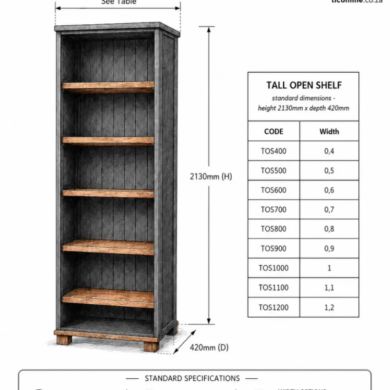Tall Open Shelf Display Cabinet Sketch A Sketch Of A Tall Open Shelf Display Cabinet With It's Dimensions and Unit Code