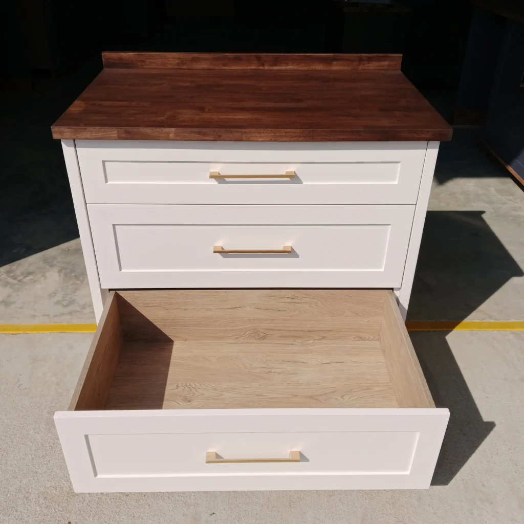 White Three Pot Drawer Open Bottom Warehouse Front